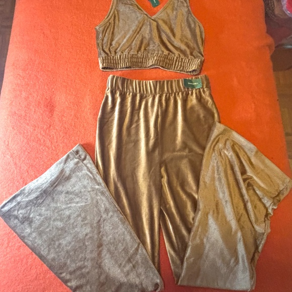 Double Zero honey brown boho corduroy pants and tank coord set NWT - Picture 4 of 16